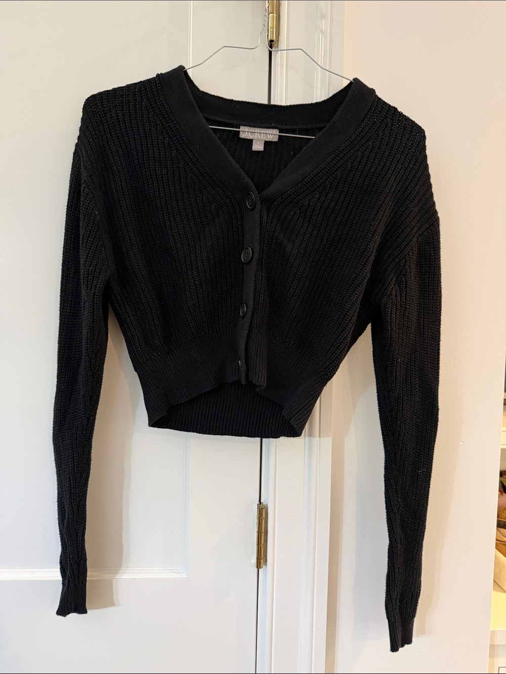 J. Crew Black Cropped Cotton and Cashmere Button Cardigan